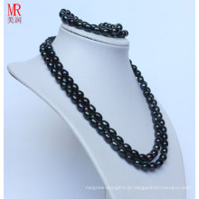 Fancy Black Real Pearl Necklace Bracelet Set (ES1319)